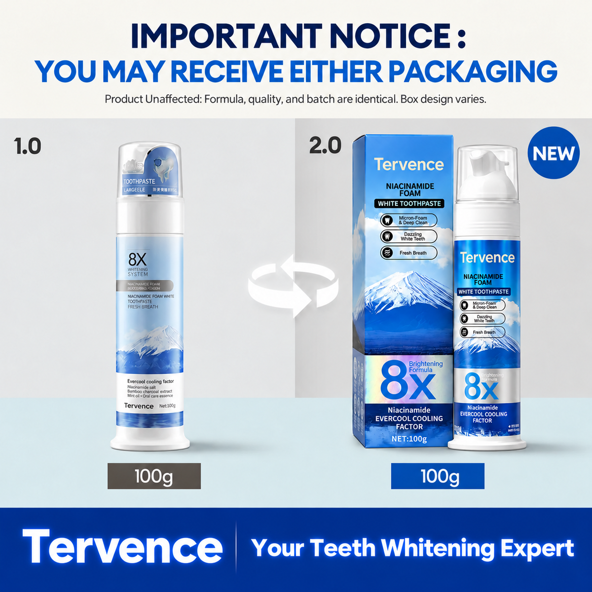 Niacinamide Foaming Whitening Toothpaste 8X - Fresh Breath Stain Removal Gentle Teeth Cleaning 100ml-D
