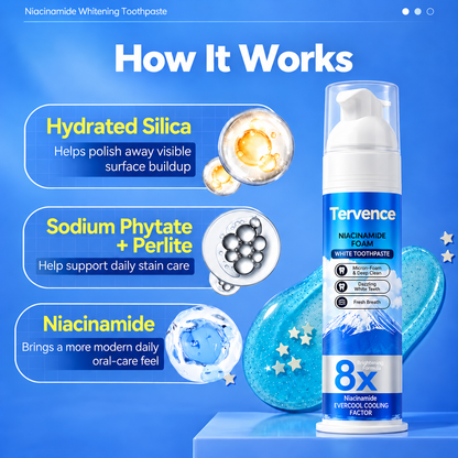 Niacinamide Foaming Whitening Toothpaste 8X - Fresh Breath Stain Removal Gentle Teeth Cleaning 100ml-D