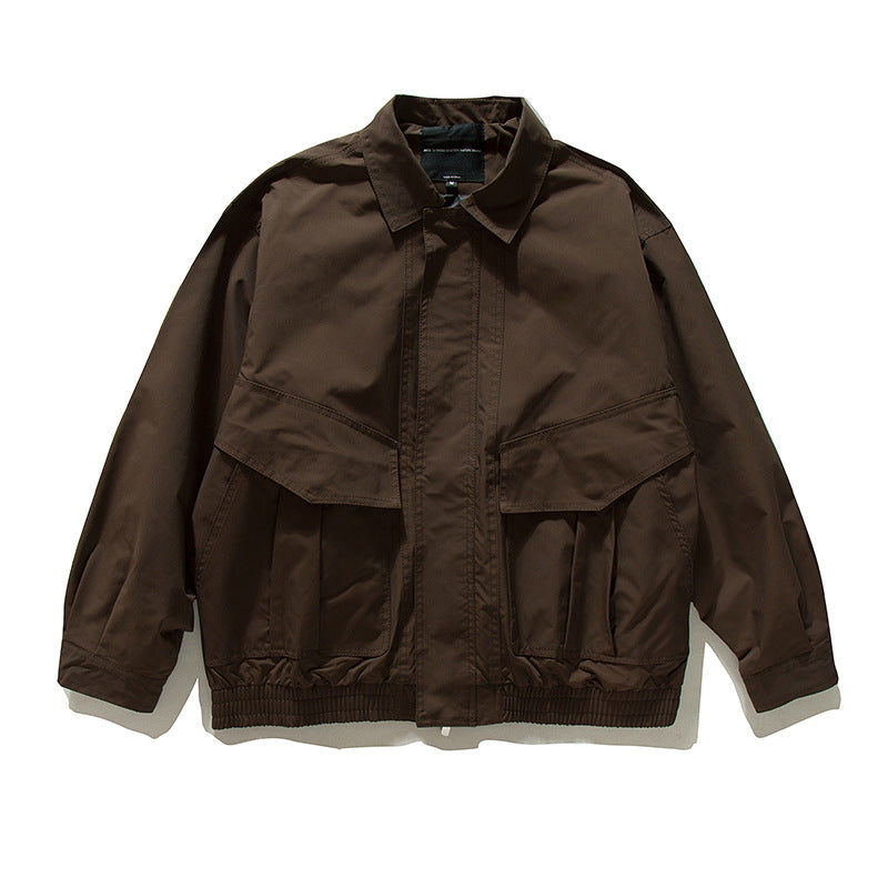 Loose Cargo Jacket with Large Pockets Hidden Buttons