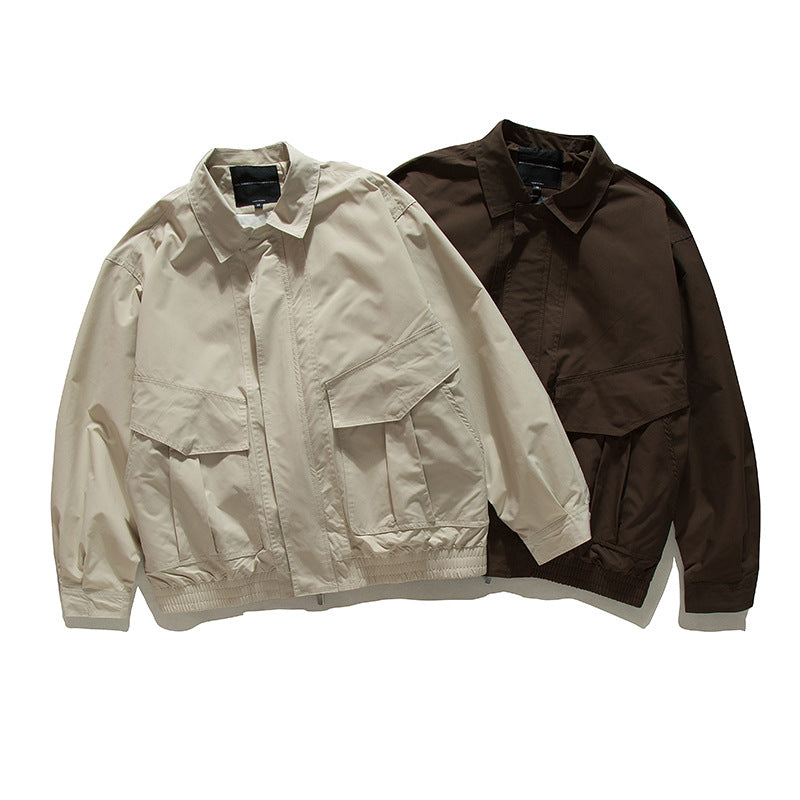 Loose Cargo Jacket with Large Pockets Hidden Buttons