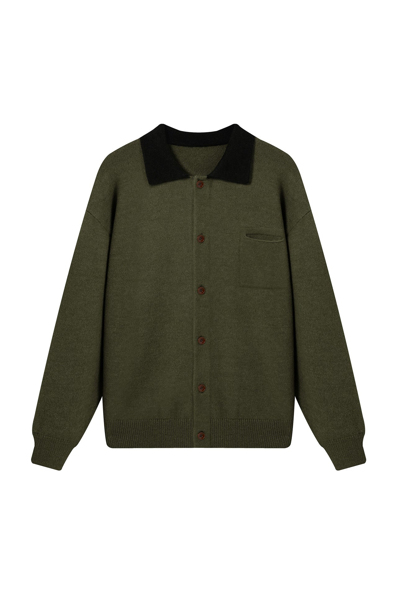 Soft Knit Cardigan with Color-blocked Stand-up Collar Cozy Oversized Sweater