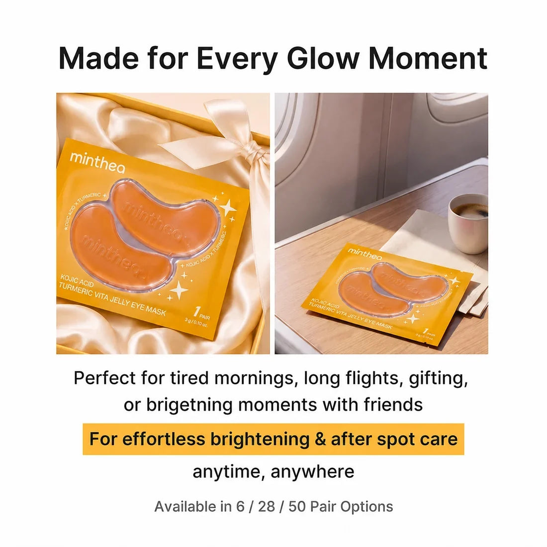 Kojic Acid & Turmeric Vita Jelly Eye Mask – Brighten Dark Circles, Depuff & Soothe Tired Eyes with Korean Hydrogel Patches