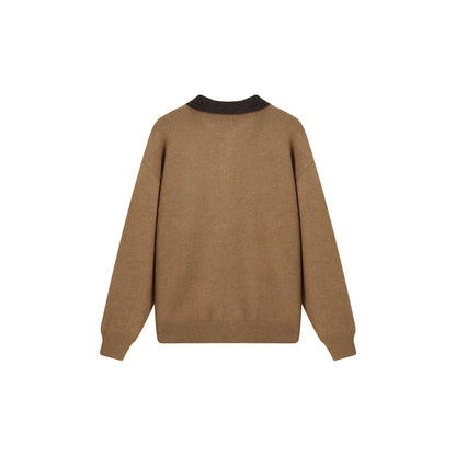 Soft Knit Cardigan with Color-blocked Stand-up Collar Cozy Oversized Sweater