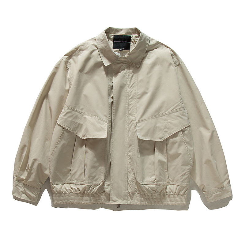 Loose Cargo Jacket with Large Pockets Hidden Buttons