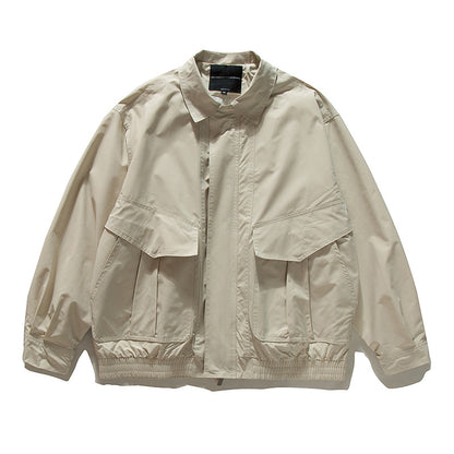 Loose Cargo Jacket with Large Pockets Hidden Buttons