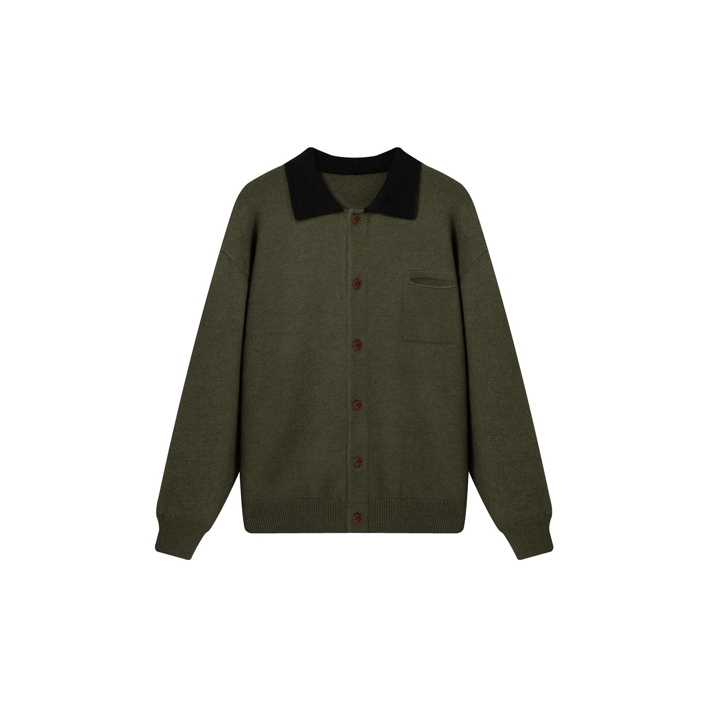 Soft Knit Cardigan with Color-blocked Stand-up Collar Cozy Oversized Sweater