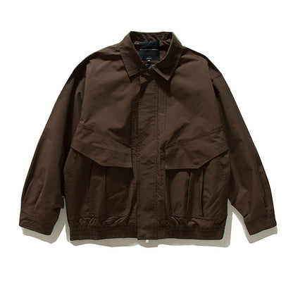 Loose Cargo Jacket with Large Pockets Hidden Buttons