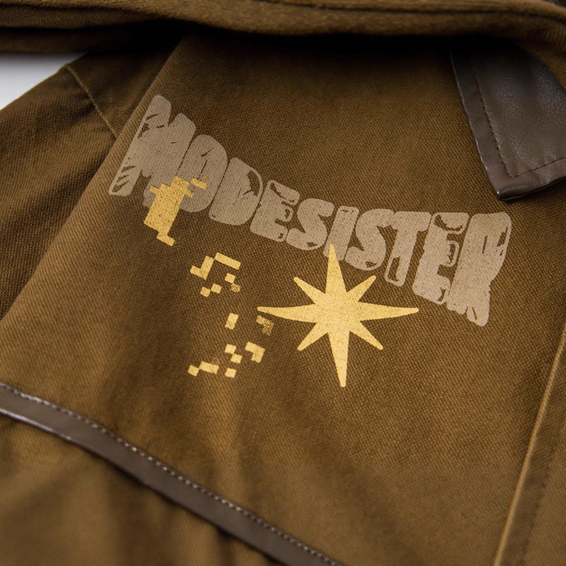 Retro Starry Sky Print Patchwork Work Jacket for Men and Women, Loose Casual Notch Lapel Outerwear